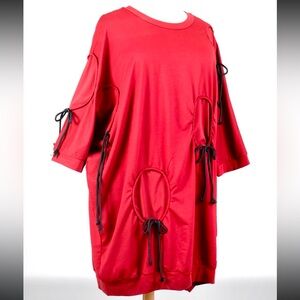 NWT WHY Red Unique Women's Dress with Black Accents one size